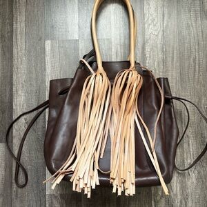 Valentina Fiore 
Brown Leather Fringe Tote Bag